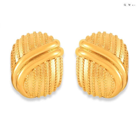 Vintage Oval Stud Earrings For Women Titanium Steel Vertical Grain Textured Geometric Elegant Minimalist Retro Jewelry