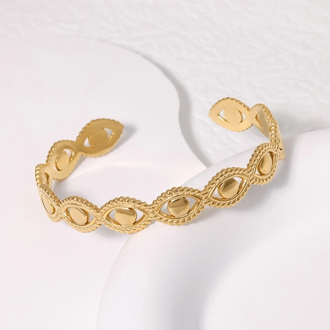 Bracciale Rigido Aperto In Acciaio Inossidabile Malocchio Regolabile Gioielli Alla Moda Per Donna