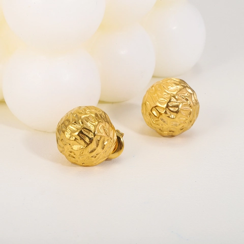 Stud Earrings Hammered Texture Stainless Steel Geometric Ball And Shell Shape Minimalist High End Jewelry For Women