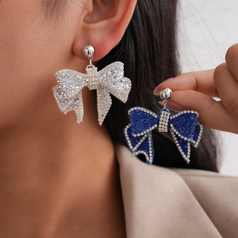 Elegante Schleife Strass Ohrstecker Mit Silberohrstift Legierung Funkelnder Schmuck Für Damen Luxus Geschenk