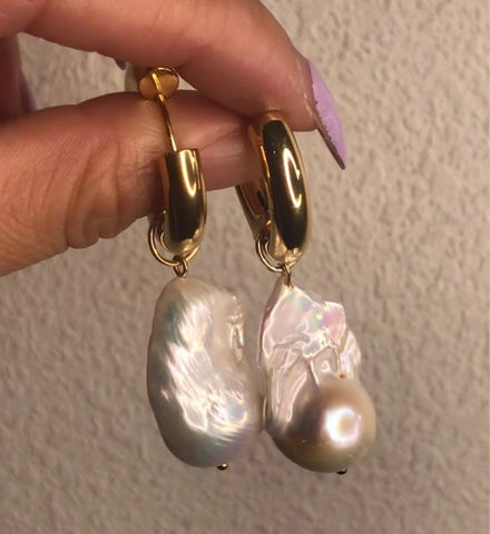 Baroque Irregular Artificial Pearl Drop Earrings Vintage 18K Gold Plated Titanium Steel Elegant Jewelry For Women