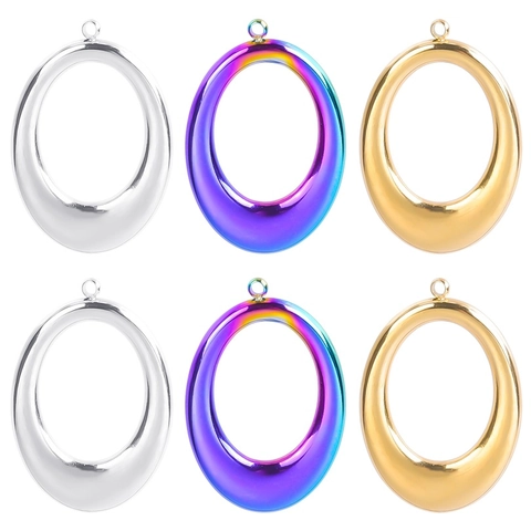 Colgante Ovalado Acero Inoxidable Hueco Minimalista DIY Fabricación De Joyas Accesorios Collar Pendientes Arcoíris Oro Plata
