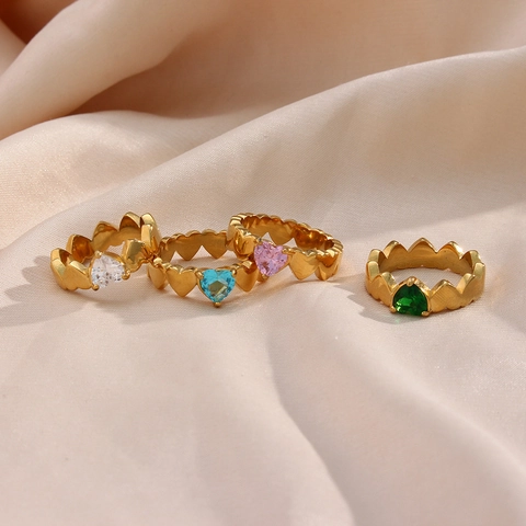 18K Gold Plated Stainless Steel Heart Zirconia Ring For Women Small Heart Shaped Gemstone Minimalist Fashion Jewelry Ring