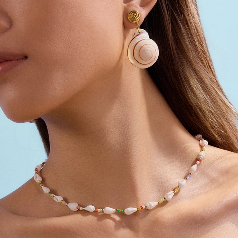 Conch Shell Drop Earrings Stainless Steel Natural Sea Shell Gold Plated Bohemian Beach Vacation Style Women
