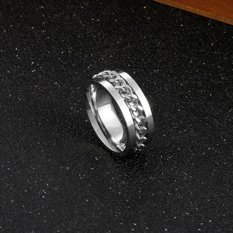 Anillo Antiestrés De Acero Inoxidable Con Cadena Giratoria Para Hombre Banda Pulida Joyería Punk Minimalista