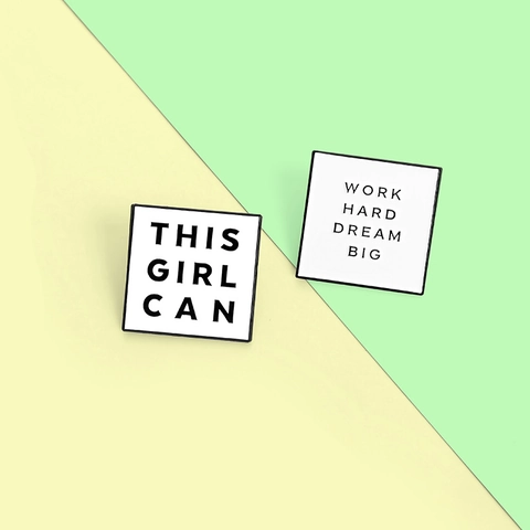 Minimalistische Legering Emaille Vierkante Brosche Pin Work Hard Dream Big This Girl Can Motivationele Badge Unisex Sieraden Cadeau