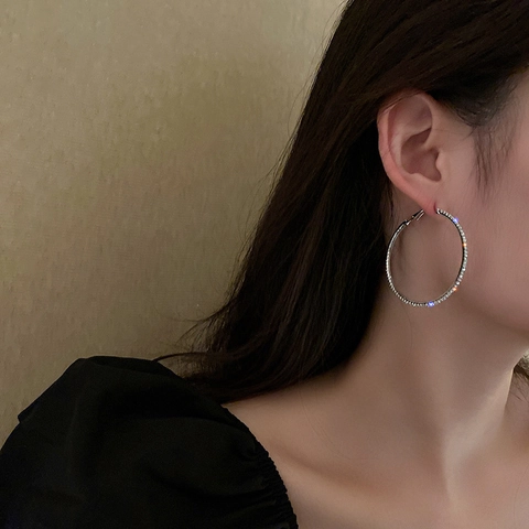 Hoop Earrings With Rhinestones And 925 Sterling Silver Earring Post Geometric Round Minimalist Fashion Jewelry For Women