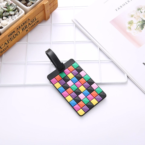 Colorful Geometric Luggage Tag PVC Soft Rubber Waterproof Suitcase ID Label Travel Bag Accessory