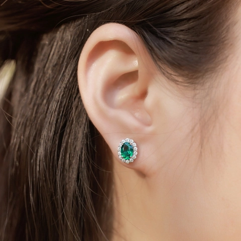 Luxury 925 Sterling Silver Lab-Grown Emerald Stud Earrings For Women Vintage Halo Oval Emerald Rhinestone Earrings Fine Jewelry