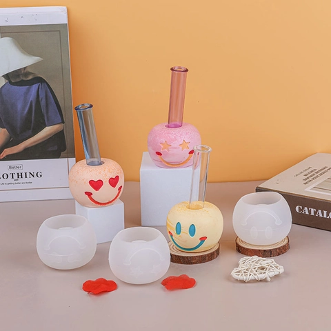 Molde De Silicona Con Cara Sonriente DIY Esfera Ojos Corazón Estrella Para Jarrón Yeso Portavelas Adorno Escritorio Decoración