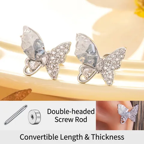 Butterfly Cartilage Stud Earrings Titanium Steel Threaded Screw Back Sparkly Zircon Crystal Aesthetic Sweet Jewelry