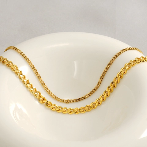 Dubbellaagse Cubaanse Schakelketting 18K Verguld Roestvrij Staal Hip Hop Mode Sieraden Voor Heren Dames