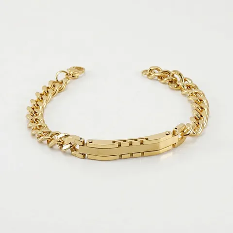 Men Cuban Link Bracelet Stainless Steel Geometric ID Plate Titanium Steel 18K Gold Plated Punk Fashion Jewelry