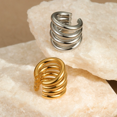 Minimalist C Shaped Ear Cuff Stainless Steel Non Pierced 18K Gold Plated Spiral Multi Layer Ear Bone Clip Fashion Jewelry