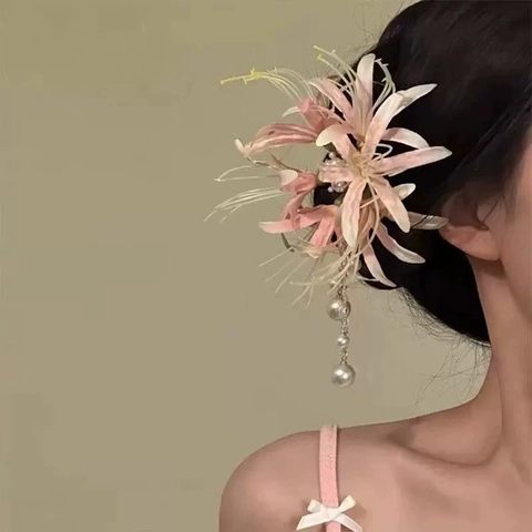 Elegant Flower Hair Clips Floral Hair Claw Faux Artificial Pearl Hair Ties Korean Style Fabric Resin Sweet Headwear For Women