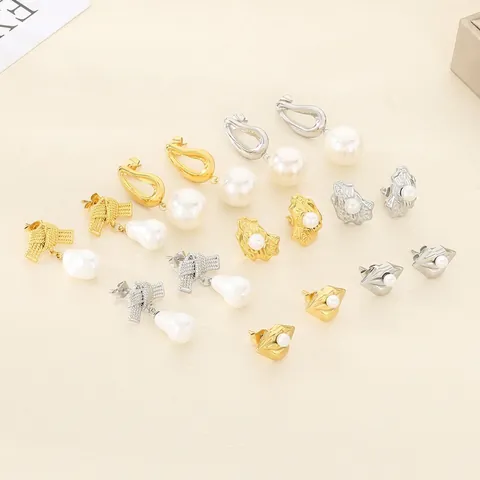 European Fashion Stainless Steel Artificial Pearl Lip Knot Earrings For Women Gold Silver Plated Creative Jewelry