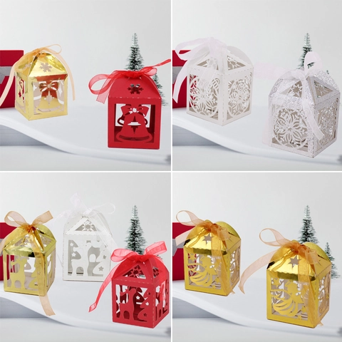 Cajas Regalo Navidad Corte Láser Huecas Papel Perla Artificial Embalaje Caramelos Cinta Decoración Para Fiesta Boda