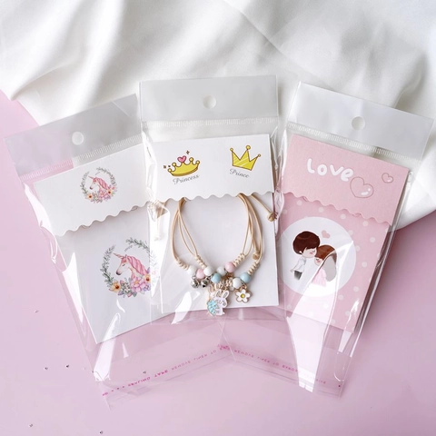 Self-Adhesive OPP Plastic Jewelry Packaging Bags With Printed Display Cards Cartoon Unicorn Constellation Style For Bracelet Necklace Storage