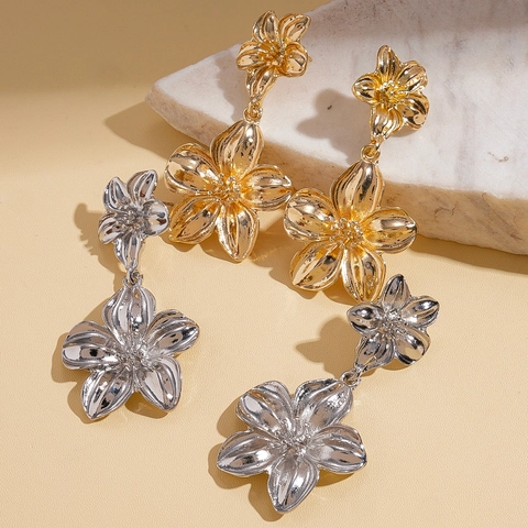 Flower Drop Earrings With 925 Sterling Silver Earring Post Metallic Alloy Dangle Minimalist Floral Jewelry For Women