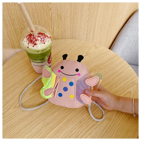 Kids Mini Crossbody Bag Cute Cartoon Bee Ladybug PU Leather Shoulder Bag Candy Color Fashion Children Accessories Bag
