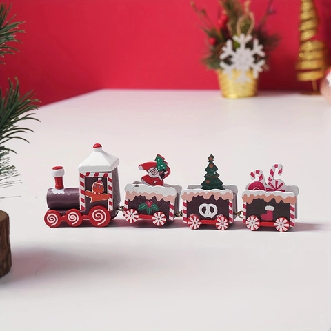 Christmas Wooden Train Ornament Hand Painted Desktop Mini Train Holiday Home Decor For Kids Children Gift Xmas Decorations