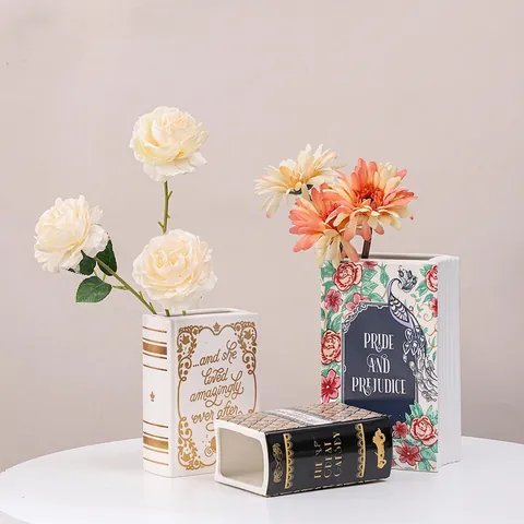 Buchform Keramikvase Ästhetische Blumenvase Für Heimdekoration Vintage Literarische Klassiker Desktop Deko Ornament