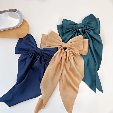 Grote Satijnen Strik Haarspeld Met Lange Streamers Elegante Oversized Haarsieraad Voor Dames Vintage Stijl Hoofddeksel