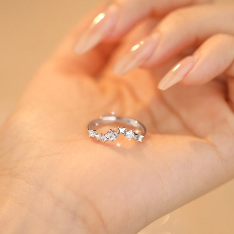 S925 Sterling Zilveren Ster Zirconia Open Ring Voor Vrouwen Mode Lichte Luxe Verstelbare Vinger Sieraden Ring