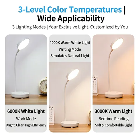 LED Desk Lamp Eye Protection Flexible Neck Touch Control Dimming Phone Holder Rechargeable Reading Light For Study Bedroom