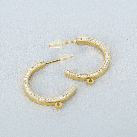 Postes De Pendientes En Forma De C De Acero Inoxidable Con Diamantes De Imitación Y Bucle Para DIY