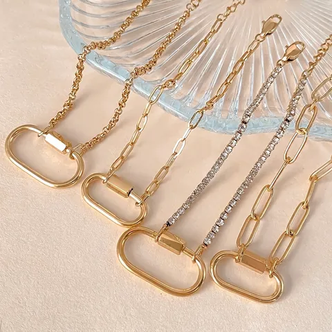 Moderno Bracciale Con Chiusura a Moschettone in Acciaio Inossidabile Per Donna Placcato in Oro Zecchino Catena a Maglia Ovale Strass Gioielli Fai-da-te Regalo