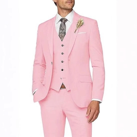 Men Slim Fit 3-Piece Suit Set Business Wedding Formal Blazer Vest Pants Casual One Button Smart Business Attire