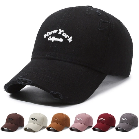 Casquette De Baseball Distressed New York California Coton Déchiré Style Américain Rétro Protection Solaire Ajustable Mixte