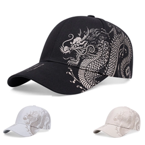 Cappello Da Baseball Con Motivo Drago Cinese Cotone Twill Hip Hop Streetwear Cappello Regolabile Visiera Curva