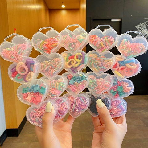 Accessori Per Capelli Ragazze Elastici E Mini Mollette Scatola A Forma Di Cuore Colori Macaron Dolce Quotidiano