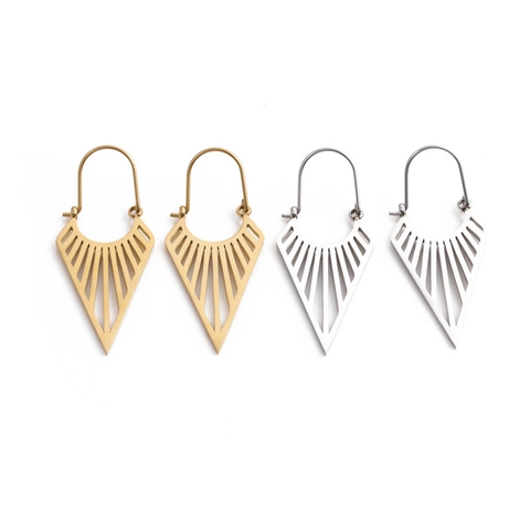 Pendientes Geométricos De Triángulo Acero Inoxidable Diseño Calado Forma De Abanico Minimalistas Para Mujeres
