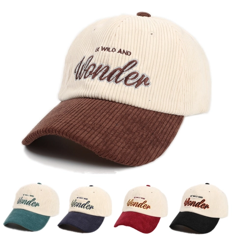 Cappello Da Baseball In Velluto A Costine Blocchi Di Colore Ricamo Lettere Retrò Berretto Casual Regolabile