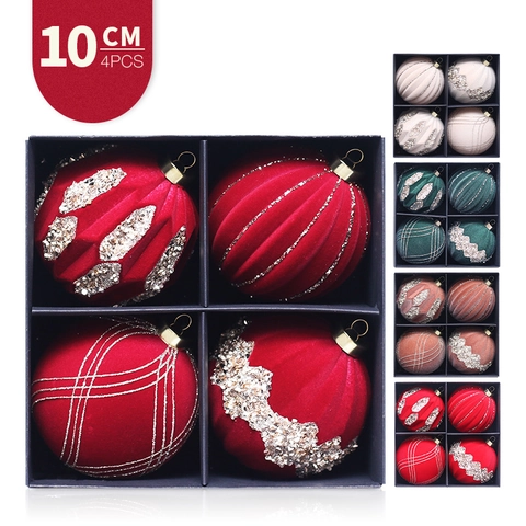 Palle Di Natale In Velluto Ornamenti Floccatura Glitter Decorazioni Appese Per Albero Di Festa Stile Inverno