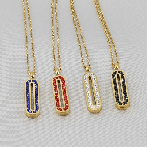 Roestvrijstalen Sieraden Voor Dames Ovale Holle Strass Hanger Ketting En Oorbellen Elegant 18K Verguld