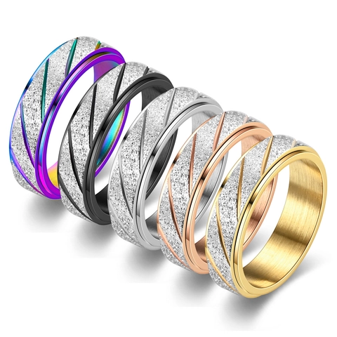 Anello Spinner in Acciaio Inossidabile per Uomo Donna Opaco a Righe Rotante Band Ring Gioielli di Moda Oro Argento Nero Arcobaleno
