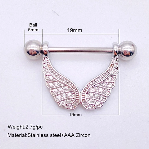 Stainless Steel Wing Nipple Rings Micro Inlaid Zirconia Body Piercing Jewelry For Women Gold Silver Plated Nipple Studs