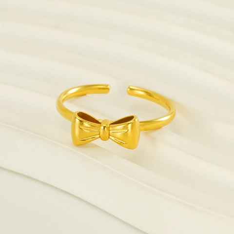 Bow Ring 18K Gold Plated Stainless Steel Adjustable Opening Minimalist Chic Fashion Jewelry For Women