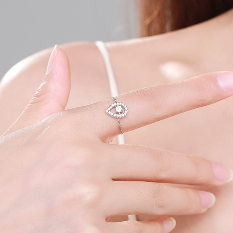 Anello A Goccia In Argento Sterling 925 Con Zircone Danzante Catena Regolabile Gioielli Eleganti Regalo Per Donna
