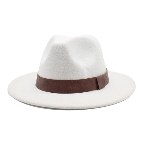 Fedora Hat Wide Flat Brim Woolen Felt British Style Retro Jazz Cap With Faux Leather Band For Men Women