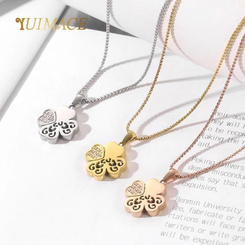 Collana Con Ciondolo A Quadrifoglio Acciaio Inossidabile Cuore Traforato Zircone Strass Gioielli Di Moda Per Donna