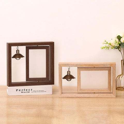 Cadre Photo Rotatif En Bois Double Face Support Image De Table Avec Pendentif Coeur Décoration Créative De Mariage À Domicile