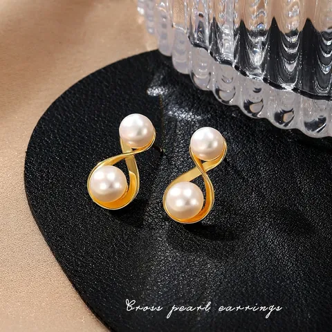 925 Sterlingsilber Kreuz Künstliche Perle Ohrstecker Elegante Leichte Luxus Geometrische Unendlichkeit Ohrringe Für Damen Modeschmuck