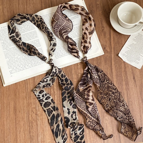Retro Leopard Schlangenmuster Schal Halskette Für Frauen Chiffon Stoff Harz Perlen Lange Pulloverkette Krawattenstil Accessoires