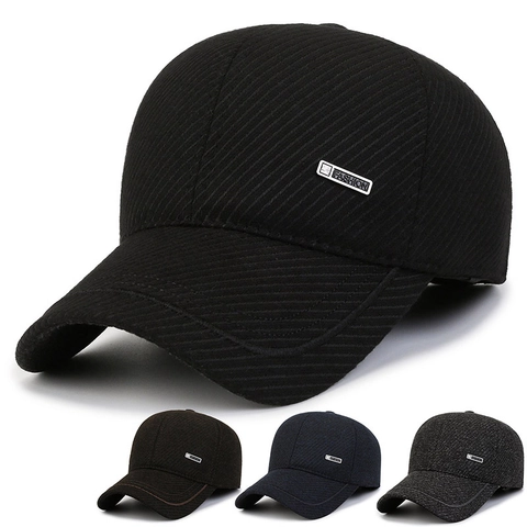 Gorra De Béisbol De Invierno Para Hombre Mezcla De Lana Sombrero Térmico Cálido Con Protección Para Los Oídos Ajustable Etiqueta De Metal Al Aire Libre