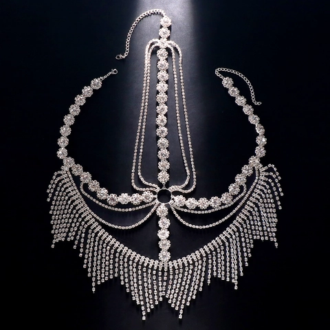 Sparkling Rhinestone Full Face Mask Long Tassel Fringed Jewelry Masquerade Halloween Exotic Party Accessories For Women